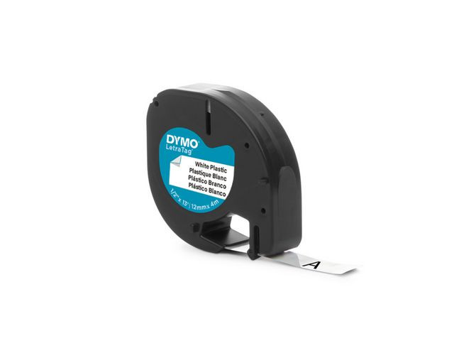 Dymo Teip LetraTag Plastikk 12mmx4m hvit