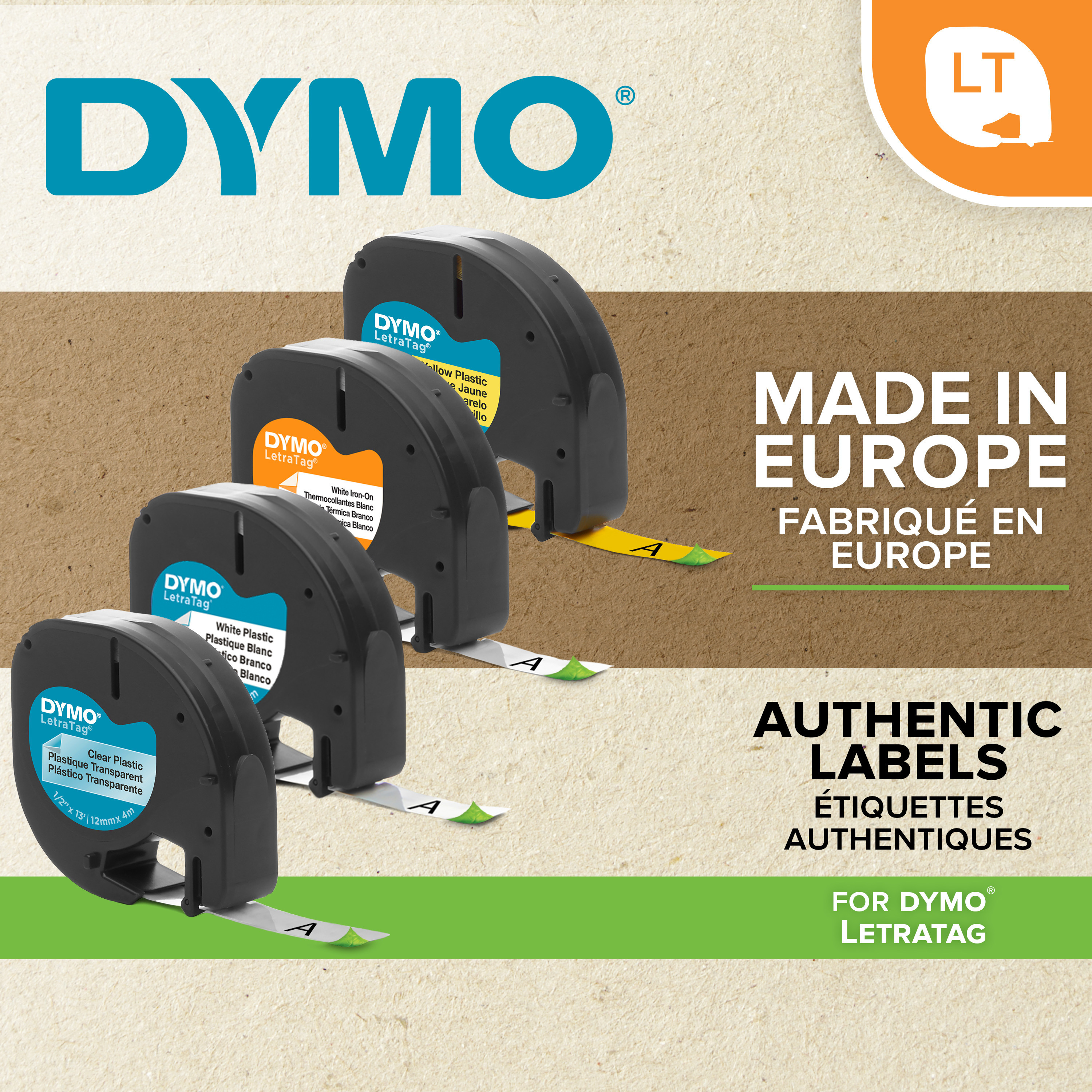 Dymo Teip LetraTag Plastikk 12mmx4m hvit