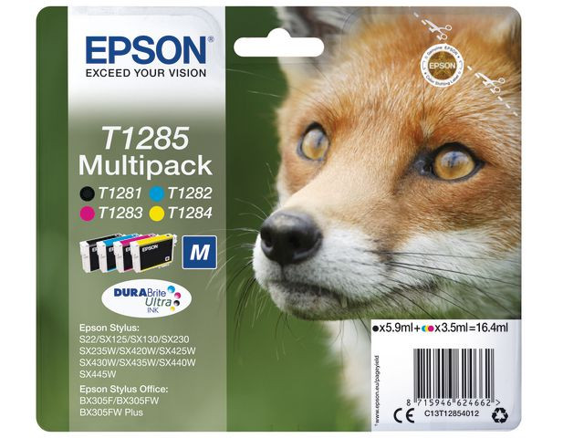 Epson T1285 BK/C/M/Y (svart/cyan/magenta/gul) blekkpatroner 4-pakk 1 x 5,9 ml / 3 x 3,5 ml