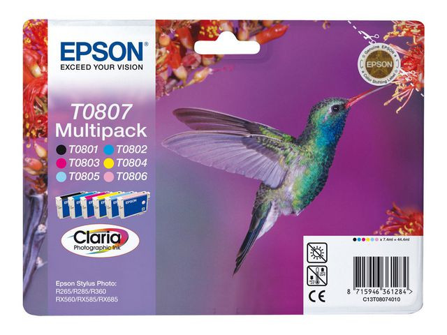 Epson T0807 BK/C/M/Y/LC/LM (svart/cyan/magenta/gul/lys cyan/lys magenta) blekkpatroner 6-pakk 6 x 7,4 ml