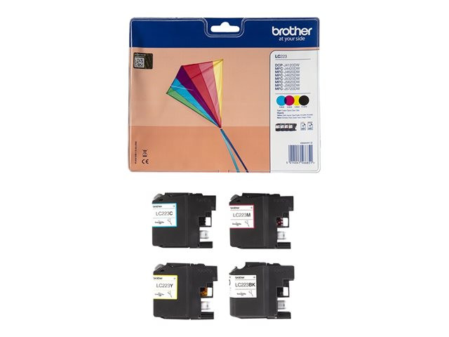 Brother LC223 BK/C/M/Y (svart/cyan/magenta/gul) blekkpatroner 4-pakk 1 x 11,8 ml / 3 x 5,9 ml