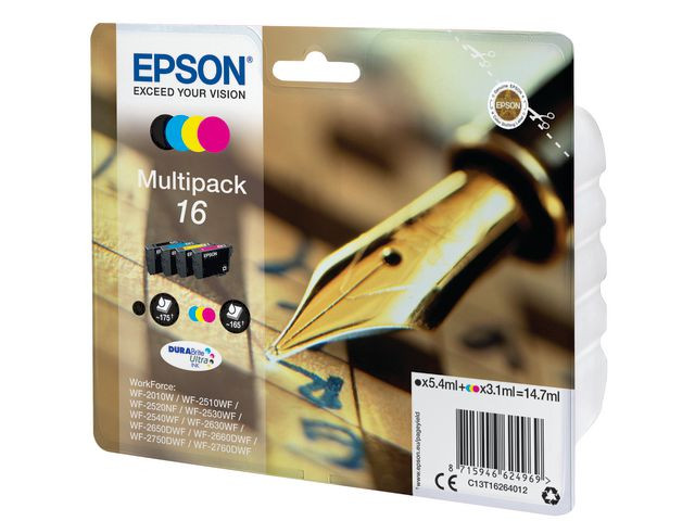 Epson 16 BK/C/M/Y (svart/cyan/magenta/gul) blekkpatroner 4-pakk 1 x 5,4 ml / 3 x 3,1 ml