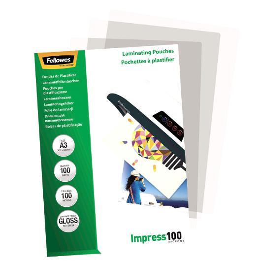 BildeLaminat FELLOWES A3 100mic klar 100/fp