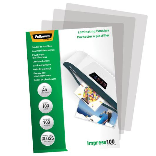 BildeLaminat FELLOWES A5 100mic klar 100/fp