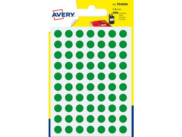 BildeEtikett AVERY 8mm grön 490/fp