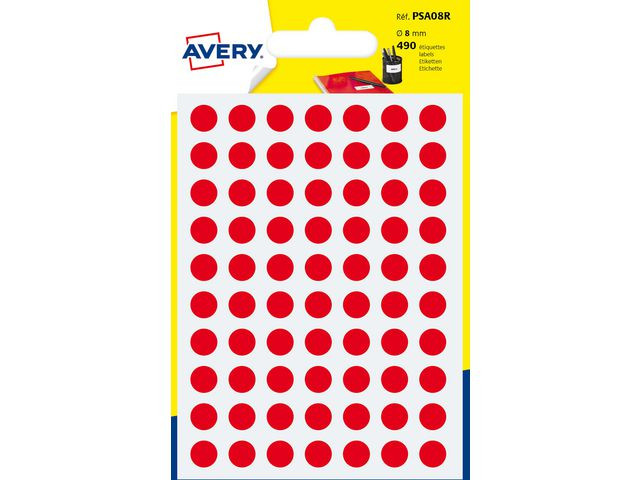 BildeEtikett AVERY 8mm röd 490/fp