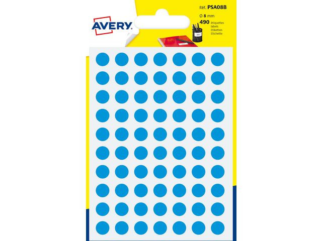 BildeEtikett AVERY 8mm blå 490/fp