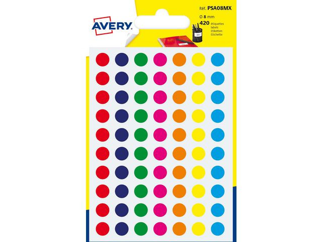 BildeEtikett AVERY 8mm blandade färger 420/fp