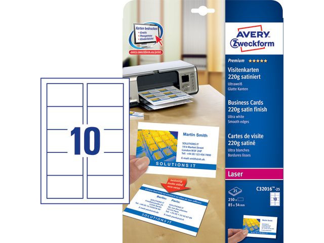 BildeVisitkort AVERY laser 85x54 satin 250/fp