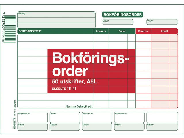 BildeBlankett bokföringsorder A5L 50 blad