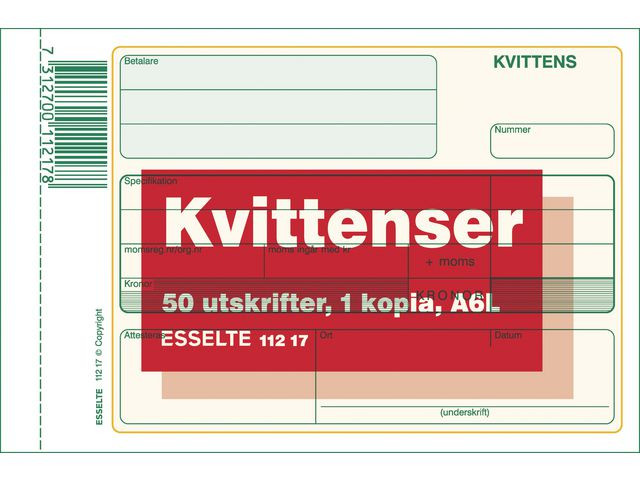 BildeBlankett kvittens A6L 2x50 blad kopia