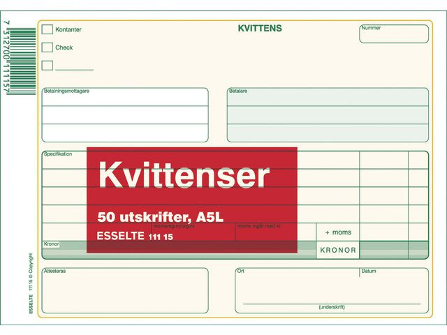 BildeBlankett kvittens A5L 50 blad
