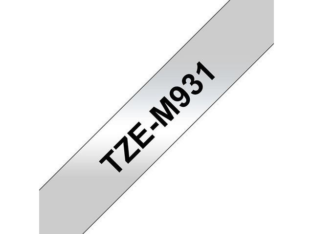 BildeTape BROTHER TZEM931 12mm sv på silver