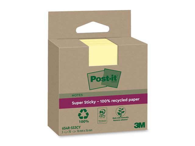 BildeNotes POST-IT SS 76x76mm rec gul 3/fp