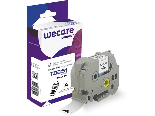 BildeTape WECARE 24mm TZe-251 svart på vit