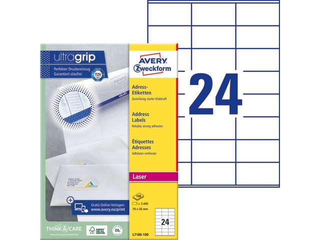 BildeEtikett AVERY Laser 70x36mm 2400/fp