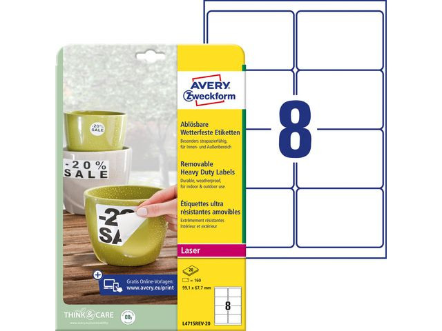 BildeEtikett AVERY avtagb 99,1x67,7mm 160/fp