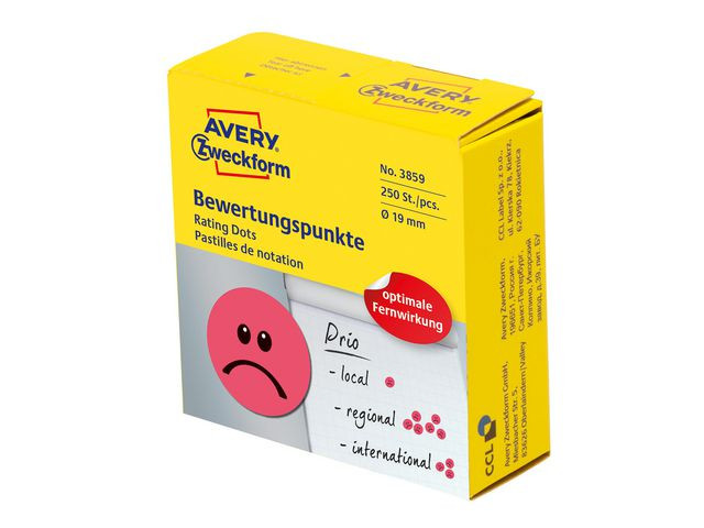 BildeEtikett AVERY unhappy smiley röd 250/fp