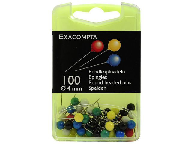BildeKartnål EXACOMPTA 4mm sort.färg 100/fp