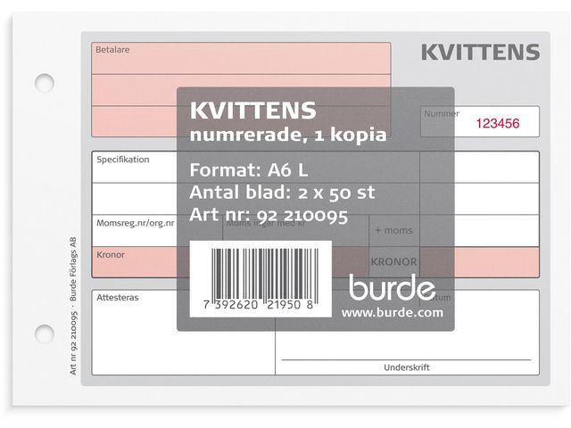 BildeBlankett kvittens A6L 2x50 blad kopia