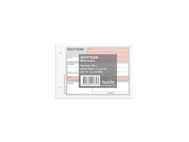 BildeBlankett kvittens A6L m. 1 kopia 2x50 bl