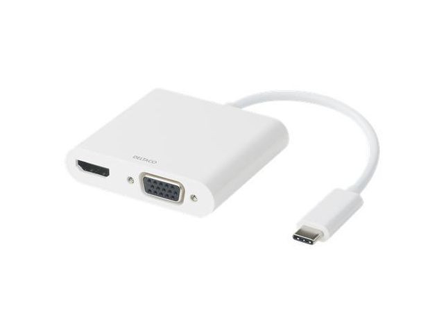 BildeAdapter DELTACO HDMI/VGA/ljud/USB-C vit