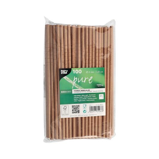 BildeSugrör PURE papp böjbar 20cm brun 100/fp