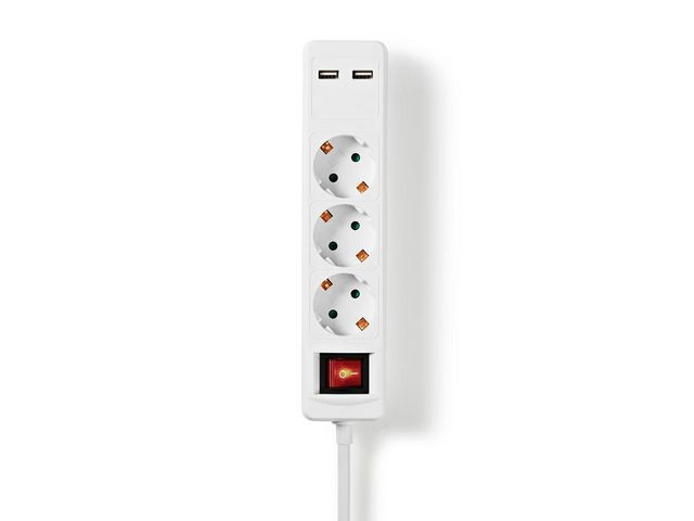 BildeGrenuttag NEDIS jordad 3-väg + 2 USB