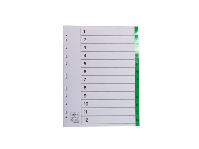 BildeRegister plastflik 1-12 grön 10/fp