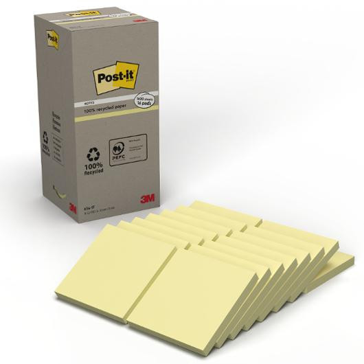BildeNotes POST-IT 100% recy 76x76 gul 16/fp