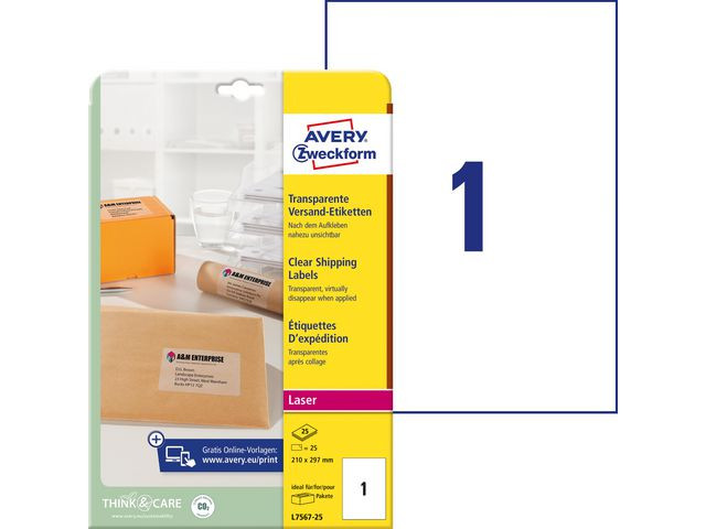 BildeEtikett AVERY transp 210x297mm 25/fp