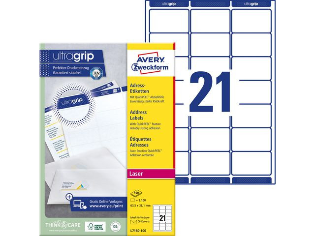 BildeEtikett AVERY UG 63,5x38,1mm 2100/fp