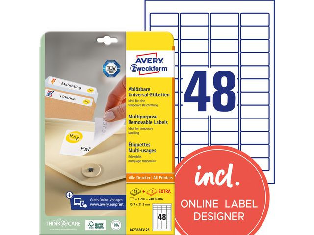 BildeEtikett AVERY avtagb 45,7x21,2mm 1200/fp