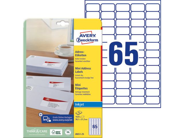 BildeEtikett AVERY QD 38,1x21,2mm 1625/fp