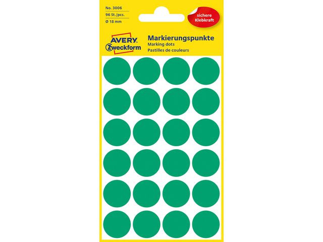 BildeFärgkodningsprick AVERY Ø18mm grön 96/fp
