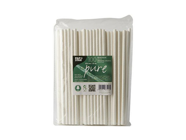 BildeSugrör PURE papper 6mmx20cm vit 100/fp