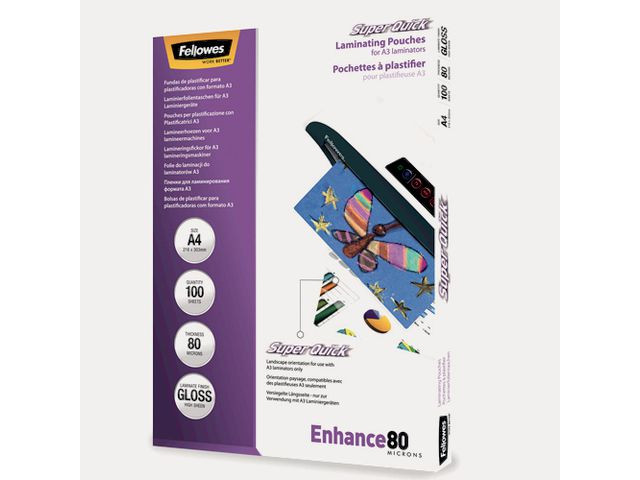BildeLaminat FELLOWES A4 80mic quick 100/fp