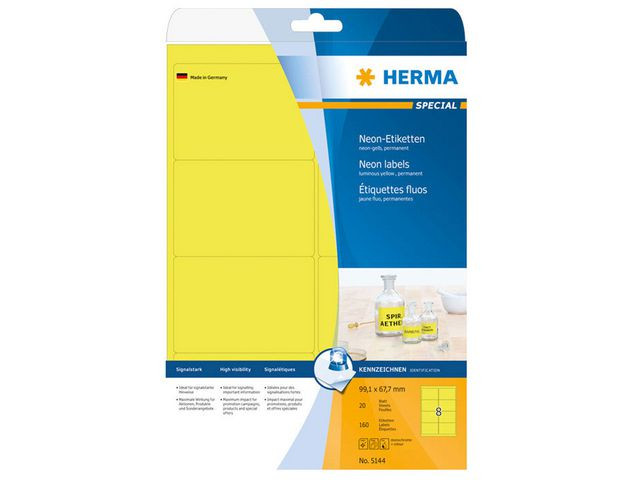 BildeEtikett HERMA 99,1x67,7mm neongul160/fp