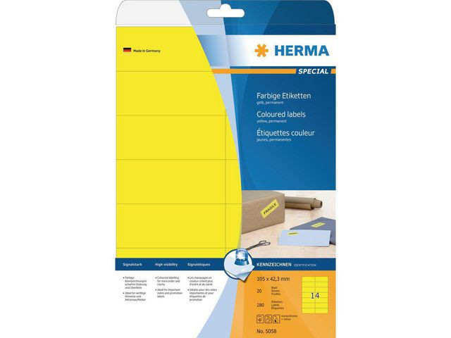 BildeEtikett HERMA 105x42,3mm gul 280/fp
