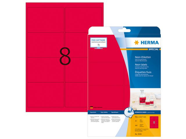 BildeEtikett HERMA 99,1x67,7mm neonröd 160/fp
