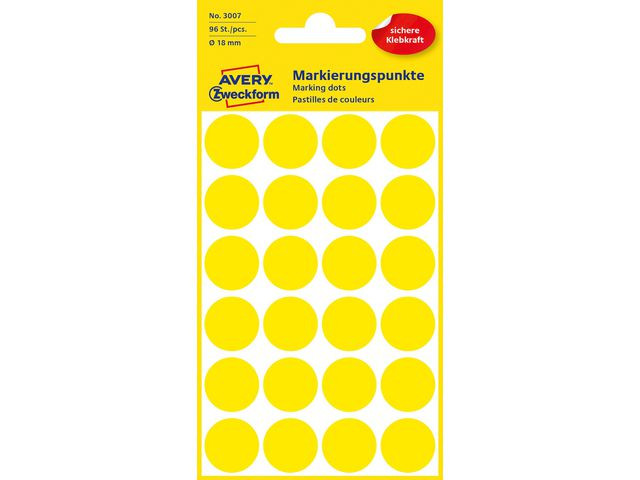 BildeFärgkodningsprick AVERY Ø18mm gul 96/fp