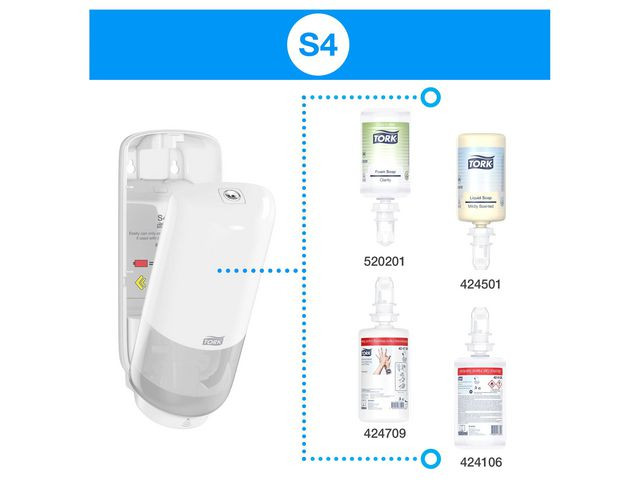 Dispenser TORK S4 tvål/handsprit vit