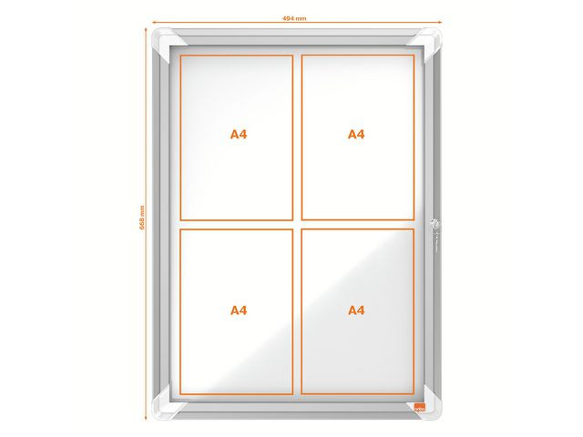 Glasskåp NOBO utomhusbruk magnetisk 4xA4