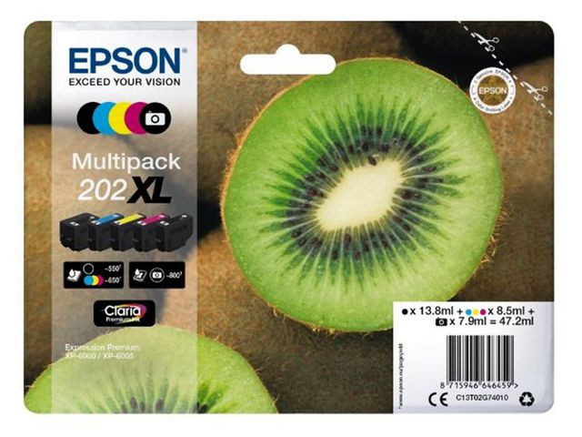 BildeEpson 202XL BK/PBK/C/M/Y (svart/foto svart/cyan/magenta/gul) blekkpatroner 5-pakk 1 x 13.8 ml / 3 x 8.5 ml