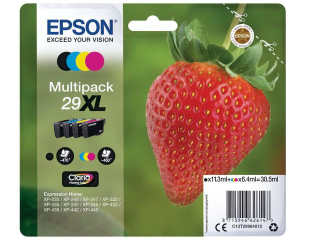 BildeEpson 29XL/T2996 BK/C/M/Y (svart/cyan/magenta/gul) blekkpatroner 4-pakk 1 x 11,3 ml / 3 x 6,4 ml