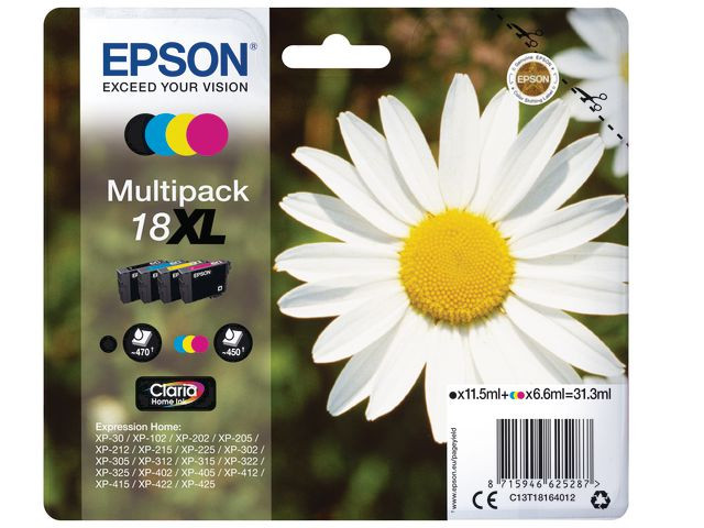 BildeEpson 18XL BK/C/M/Y (svart/cyan/magenta/gul) blekkpatroner 4-pakk 1 x 11,5 ml / 3 x 6,6 ml