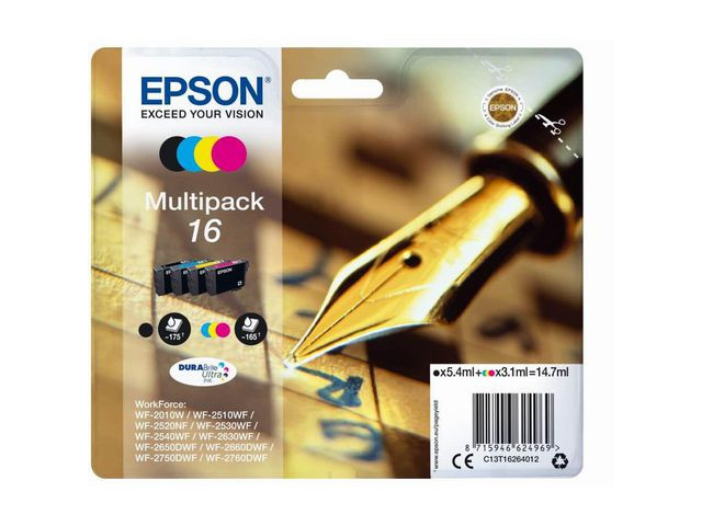 BildeEpson 16 BK/C/M/Y (svart/cyan/magenta/gul) blekkpatroner 4-pakk 1 x 5,4 ml / 3 x 3,1 ml