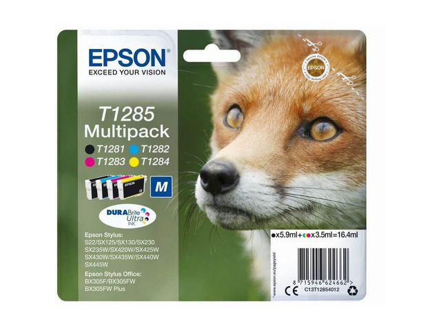 BildeEpson T1285 BK/C/M/Y (svart/cyan/magenta/gul) blekkpatroner 4-pakk 1 x 5,9 ml / 3 x 3,5 ml