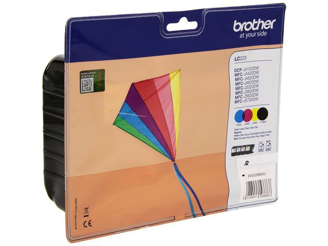 BildeBrother LC223 BK/C/M/Y (svart/cyan/magenta/gul) blekkpatroner 4-pakk 1 x 11,8 ml / 3 x 5,9 ml