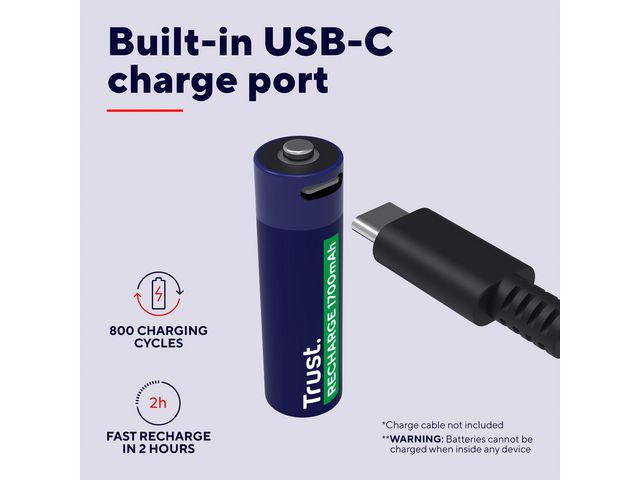Batteri Laddbar TRUST AA USB-C 2/fp